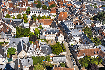 Aerial view over the historical centre of Bourges, from the top of the tower bell of the Cathedral Saint Stephen,Cher department,Berry province,region of Centre,France,Europe