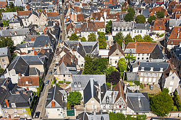 Aerial view over the historical centre of Bourges, from the top of the tower bell of the Cathedral Saint Stephen,Cher department,Berry province,region of Centre,France,Europe