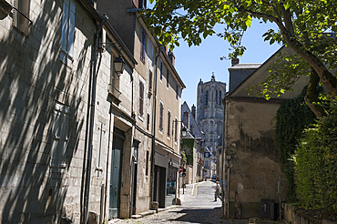 Yellow Gate, Porte Jaune with in the background the Cathedral Saint Stephen,Bourges,Cher department,Berry province,region of Centre,France,Europe