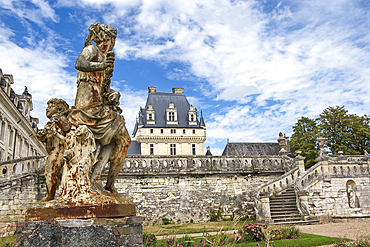 Statue and staircase of the Garden of the Duchess, Chateau of Valencay, Valencay, Department of Indre, Historic Province of Berry, Centre-Val de Loire region,France