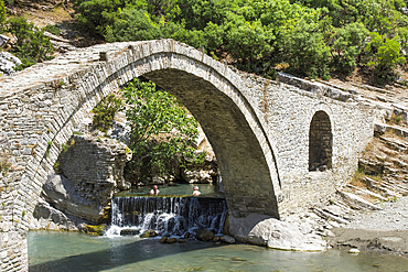 Ottoman Bridge and Hot Springs at the Langarice Canyon, Vjosa (Vjose) River, Albania, Europe