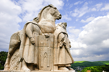 Monument (Work in 1933 by the sculptor Alfred Poncin) depicting the Legend of The Four Sons of Aymon, commune of Bogny sur Meuse,Ardennes department,Champagne-Ardenne region of northeasthern France,Europe