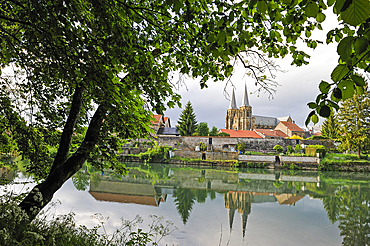 Abbey church seen from the Meuse River bank,Mouzon,Ardennes department,Champagne-Ardenne region of northeasthern France,Europe