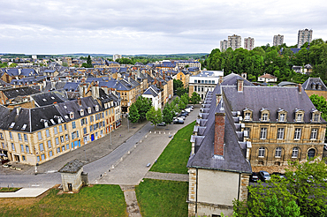 Old town seen from the Chateau de Sedan,Ardennes department,Champagne-Ardenne region of northeasthern France,Europe