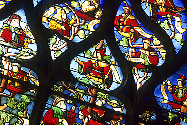 Detail of the Tree of Jesse stained glass window of Ste Madeleine church,Troyes,Aube department,Champagne-Ardenne region,France,Europe