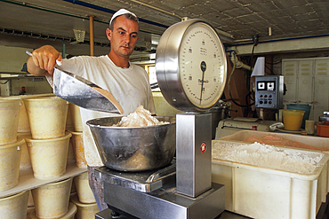 Ingredients weighing, Biscuit Rose de Reims (Reims' s Rose cake), Maison Fossier, Marne department, Champagne-Ardenne region,France,Europe