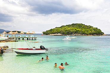 Islets and beaches of Ksamil, south of Saranda, Ionian coast, Albania, Europe