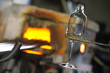 Glass before cutting the parison at the right size,Hartzviller Crystalworks,Moselle department,Lorraine region,France,Europe