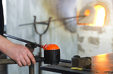 Manufacturing of handcrafted glassblowed Christmas baubles,International Centre of Glassworks Art,Meisenthal,Moselle department,Lorraine region,France,Europe