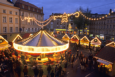 Merry-go-round and Christmas market on Saint-Louis square,Saint Nicholas Day,Metz,Moselle department,Lorraine region,France,Europe