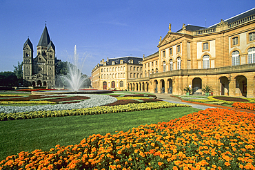 Flower bed in front of the Opera-Theater, Comedy square on Petit Saulcy island,Metz,Moselle department,Lorraine region,France,Europe