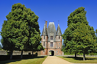 Entrance of the Chateau de Carrouges, Domfront, department of Orne, Normandie region, France, Europe
