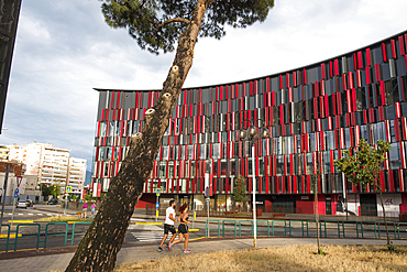 Facade of Arena Shopping Center including the Air Albania Stadium, Tirana, Albania, Europe