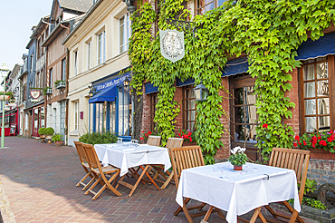 Restaurant terrace,Beaumont-en-Auge,Pays d'Auge,Calvados department,Lower Normandy region,Northwestern France,Western Europe