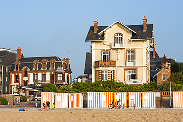 Beach huts,Houlgate,small tourist resort in northwestern France along the English Channel,Pays d'Auge,Calvados department,Lower Normandy region,Northwestern France,Western Europe