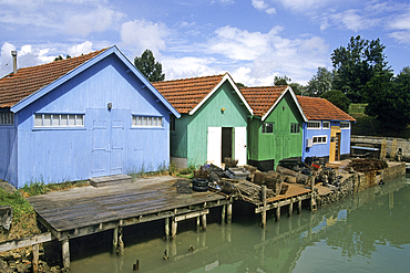 Oleron island,Bay of Biscay, oyster-farming cabins,Oleron Island,Charente-Maritime department,Poitou-Charentes region, France,Europe