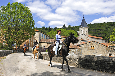 Riders at Arrigas,village of Cevennes,Gard department,Languedoc-Roussillon region,France,Europe