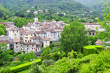 Aulas village of Cevennes range on the Coudoulous River bank,Gard department,Languedoc-Roussillon region,France,Europe