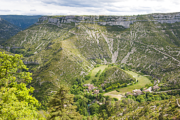 Cirque de Navacelles, a large erosional landform, an incised meander of the Vis River, located towards the southern edge of the Massif Central mountain range,Gard and Herault departments,Languedoc-Roussillon region,France,Europe
