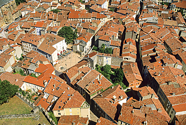 Overview of tiled roof of Foix from the Castle,Ariege department, Occitanie region,France,Europe