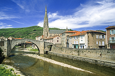 Old bridge and church at Sainte-Affrique, Aveyron department, Occitanie region, France,Europe