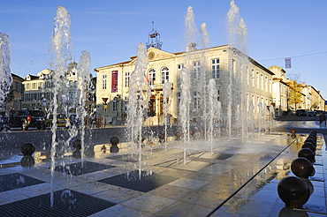 Fountain on the Liberation Square with the City Hall background.Auch.Gers department, Occitanie region, southwest of France,Europe