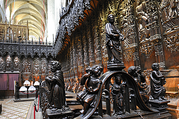 Oak choir stalls of the Cathedral,Auch.Gers department, Occitanie region, southwest of France,Europe