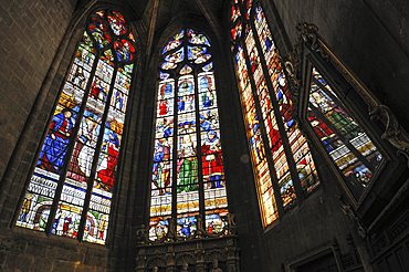 Stained-glass window in the Cathedral Sainte-Marie,masterpiece by the master glazier Arnaud de Moles. Auch.Gers department, Occitanie region, southwest of France,Europe
