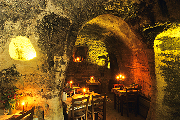 'Les Caves de la Genevraie', troglodytic restaurant at Louresse-Rochemenier, Maine-et-Loire department, Pays de la Loire region, France, Europe