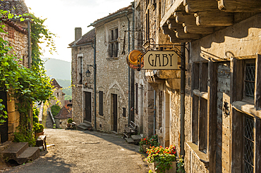 Street of the village Saint-Cirq-Lapopie, one of the ' Plus Beaux Villages de France' (the most beautiful villages of France), Lot department, region of Midi-Pyrenees, Occitanie, southwest of France, Europe