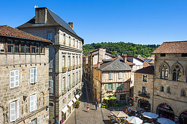Champollion square, city of Figeac, Lot department, region of Midi-Pyrenees, Occitanie, southwest of France, Europe
