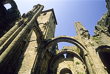 Ruined 9th century Abbey of St Peter at Marcilhac-sur-Cele, Cele River Valley,Lot department,Midi-Pyrenees region, Occitanie, France, Europe