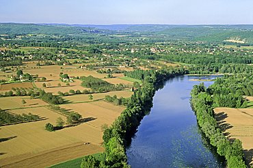 Aerial view of the Dordogne River in the area around Meyronne,Lot department,Midi-Pyrenees region, Occitanie, France, Europe