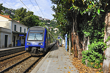 Railway station,Roquebrune-Cap-Martin, Alpes-Maritimes department,Provence-Alpes-Cote d'Azur region,southeast of France,Europe.