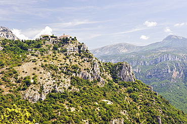 Perched village of Gourdon overhanging the Loup River valley,Alpes-Maritimes department,Provence-Alpes-Cote d'Azur region,southeast of France,Europe.