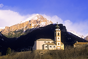 Church at Oulx in the Italian Piedmont, near Montgenevre, Hautes-Alpes department, Provence-Alpes-Cote d'Azur region, France, Europe
