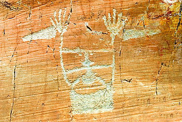 Engraving called Sorcerer, testimonies of an ancient worship of the Bronze Age, Vallee des Merveilles, Mercantour National Park, Alpes-Maritimes department, Provence-Alpes-Cote d'Azur region, southeast of France, Europe.