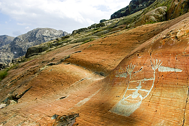 Engraving called Sorcerer, testimonies of an ancient worship of the Bronze Age, Vallee des Merveilles, Mercantour National Park, Alpes-Maritimes department, Provence-Alpes-Cote d'Azur region, southeast of France, Europe.