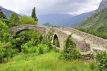 Humpbacked bridge from 15th, La Brigue, Mercantour National Park, Alpes-Maritimes department, Provence-Alpes-Cote d'Azur region,southeast of France,Europe.