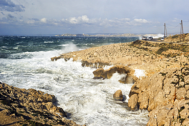 Mistral wind blowing on the Corniche of Marseille,Bouches-du-Rhone department,Provence-Alpes-Cote d'Azur region,France,Europe