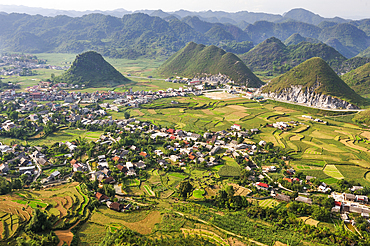 Paddy-fields around Tam Son village viewed from Quan Ba Pass on the road to Yen Minh,Ha Giang province, Northern Vietnam, Southeast Asia