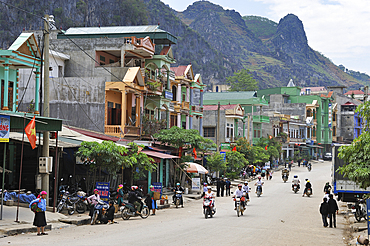 Main street of Dong Van,Ha Giang province,northern Vietnam,southeast asia