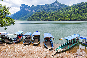 Ferryboat to reach the villages on Ba Be Lake bank, Bac Kan province, Northern Vietnam, Southeast Asia