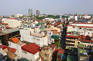 Overview of Hanoi from the roof of Hong Ngoc hotel in Luang Van Can street, Northern Vietnam, Southeast Asia