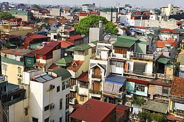 Overview of Hanoi from the roof of Hong Ngoc hotel in Luang Van Can street, Northern Vietnam, Southeast Asia