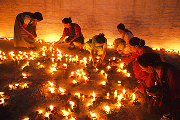 Light offerings at Bodnath Temple,Nepal,Himalaya,South Asia