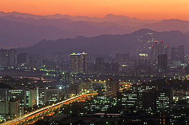 Taipei at dusk,Taiwan also known as Formosa,Republic of China, East Asia