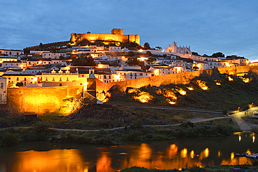 City of Mertola above the Guadiana River viewed from the opposite bank, Alentejo region, Portugal, southwertern Europe