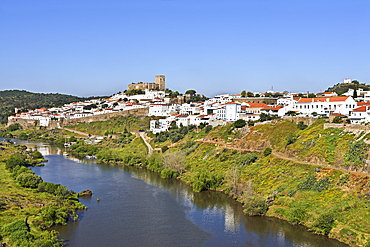 City of Mertola viewed from the bridge over the Guadiana River, Alentejo region, Portugal, southwertern Europe