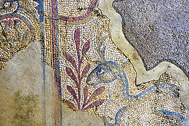 Roman mosaic floor with Byzantine influence, Alcacova, archaeological museum complex in Mertola, Alentejo region, Portugal, southwertern Europe